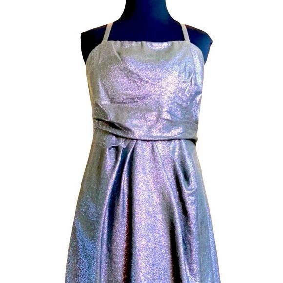 ASL Tahari Luxe Gunmetal Metallic Midi Dress Size 10 Formal w/ Removable Straps - Picture 2 of 10